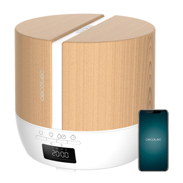 Difuzor aromaterapie cu Ultrasunete Smart Cecotec PureAroma 550 Connected, control din Smartphone, 7 culori LED, boxa incorporata - Stejar