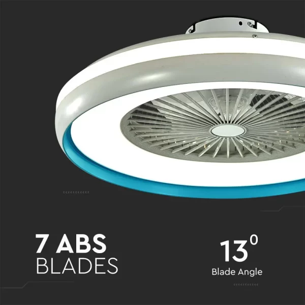 Candelabru cu ventilator 45W, LED 35W 3000lm, telecomanda, lumina rece-neutra-calda, Albastru, V-TAC