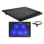 Cooler laptop Malatec, 5 ventilatoare, USB, iluminare LED, 3 moduri de functionare, negru