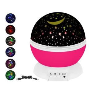 Lampa de noapte cu proiector de stele, multicolor, 2 moduri, 3 functii, USB, 5W, roz