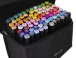 Set 80 markere evidentiatoare colorate cu varf dublu Sketch Markers, gentuta transport