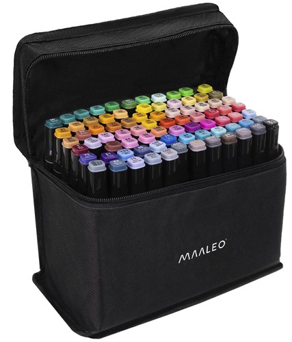 Set 80 markere evidentiatoare colorate cu varf dublu Sketch Markers, gentuta transport