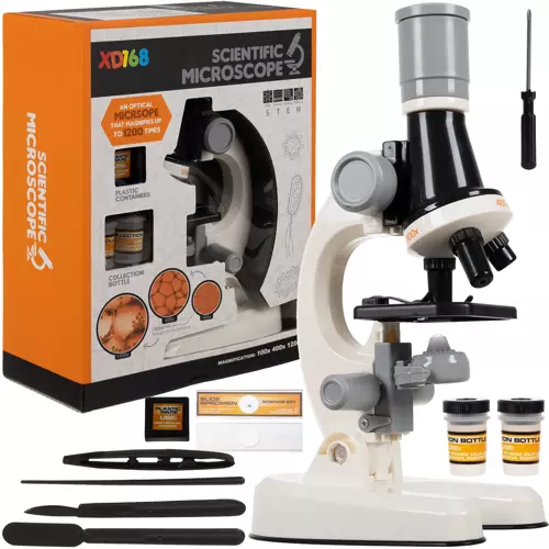 Microscop educational digital pentru copii Kruzzel cu marire 1200X, iluminare LED, accesorii incluse, 22 x 12.5 x 8 cm