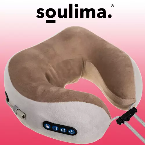 Perna de masaj cervical Soulima, functie de incalzire, intensitate reglabila, spuma memorie, USB