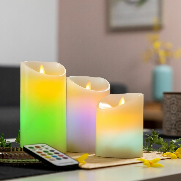 Set 3 Lumanari LED Multicolore cu Efect de Flacara si Telecomanda Lendles InnovaGoods