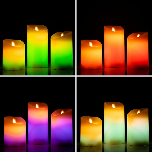 Set 3 Lumanari LED Multicolore cu Efect de Flacara si Telecomanda Lendles InnovaGoods